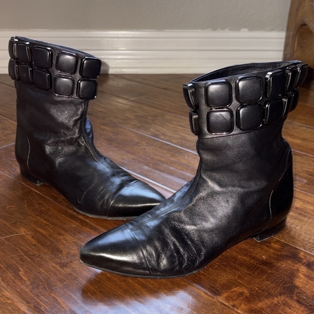 Black Ankle Boots with Square Accents soft leather boots